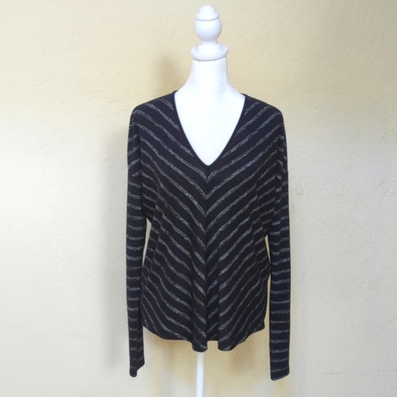 Rag & Bone Striped Hudson Vee Long Sleeve Tee Size Small - Picture 4 of 9